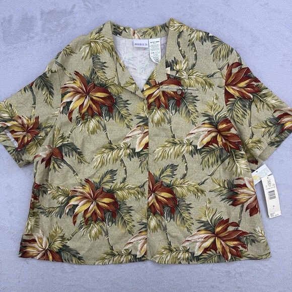Koret Tops - Koret Womens Button Up Shirt Multicolor Hawaiian Short Sleeve Roll Tab 20W‎ NWT